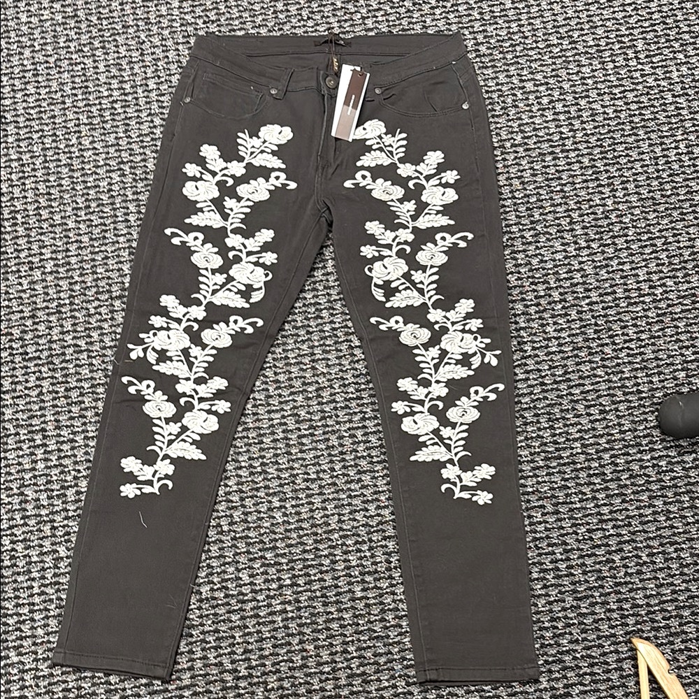Embroidered Black Jeans